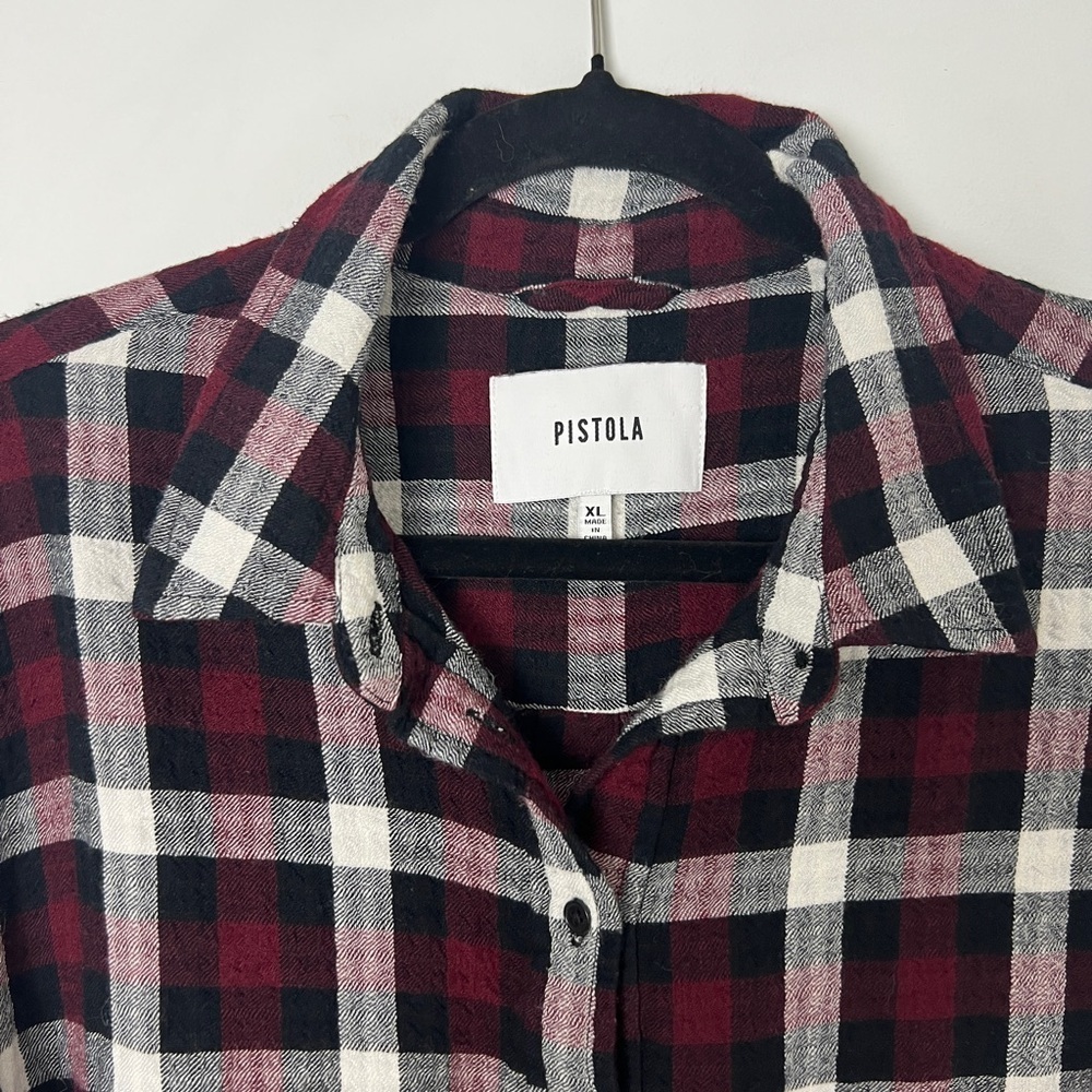Pistola Red Buffalo Check Popover Roll Tab Sleeve Button Back Flannel Shirt XL - Picture 7 of 11